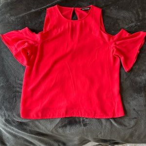 Express sheer cutout shoulder butterfly sleeve blouse (small)